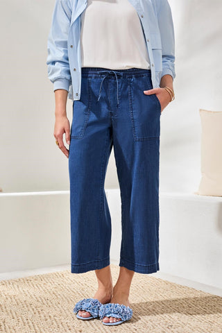 Soft Drape Denim Audrey Wide-Leg Pants Elastic Waist-Seahaven
