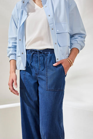Soft Drape Denim Audrey Wide-Leg Pants Elastic Waist-Seahaven
