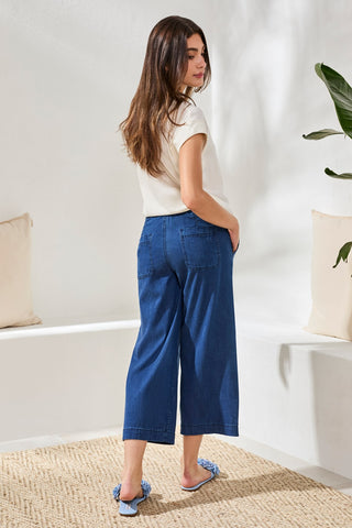 Soft Drape Denim Audrey Wide-Leg Pants Elastic Waist-Seahaven