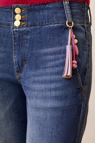 Audrey Palazzo Jeans with Printed Cuffs and Novelty Pearl Belt Charm-Blueiris