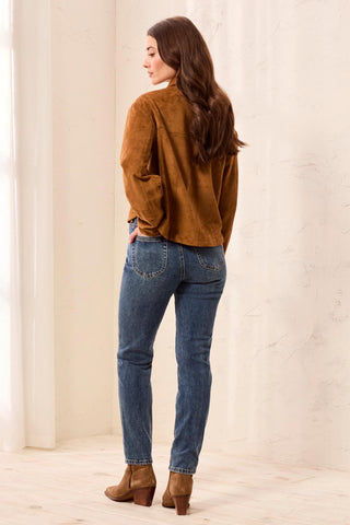 Audrey Faux Suede Waistband Slim Ankle Jeans-Moonlight