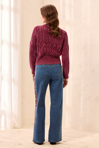 Audrey Wide Leg Jeans with Embroidered Paisley Side Trim-Frenchblue