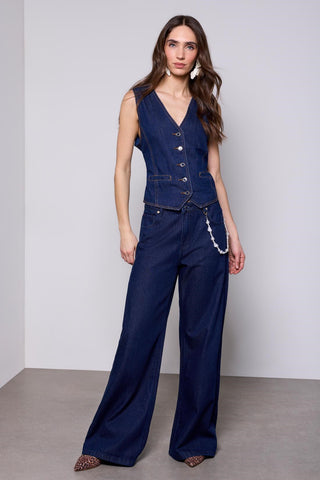 Denim Audrey BLUE THREAD À Jambe Large Avec Bijou Amovible-Après minuit
