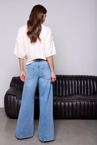 BLUE THREAD Audrey Pleated Drama Wide Leg Denim Jeans-Oxfordblue