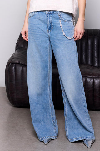 Denim Audrey BLUE THREAD À Jambe Large Avec Bijou Amovible-Bleu Oxford