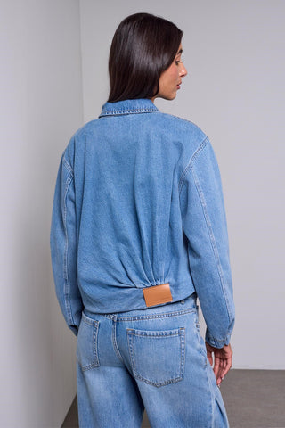 BLUE THREAD Bubble Hem Zip-Front Denim Jacket-Oxfordblue