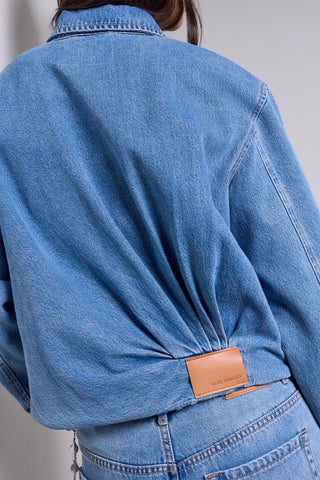 BLUE THREAD Bubble Hem Zip-Front Denim Jacket-Oxfordblue