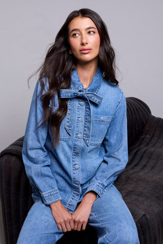 BLUE THREAD Blouse En Denim Boutonnée Avec Nœud Auto-Noué Amovible-Bleu campus