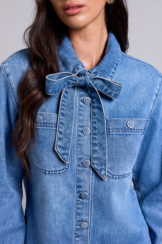 BLUE THREAD Blouse En Denim Boutonnée Avec Nœud Auto-Noué Amovible-Bleu campus
