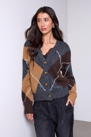 BLUE THREAD Diamond Pattern Button Front Knit Cardigan-H charcoal