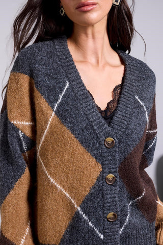 BLUE THREAD Diamond Pattern Button Front Knit Cardigan-H charcoal