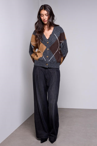 BLUE THREAD Diamond Pattern Button Front Knit Cardigan-H charcoal