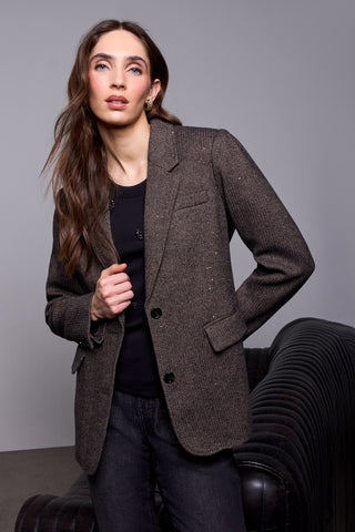 BLUE THREAD Blazer En Tweed Chevron Avec Revers Cranté -Brun foncé
