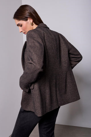 BLUE THREAD Blazer En Tweed Chevron Avec Revers Cranté -Brun foncé