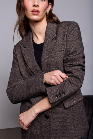 BLUE THREAD Blazer En Tweed Chevron Avec Revers Cranté -Brun foncé