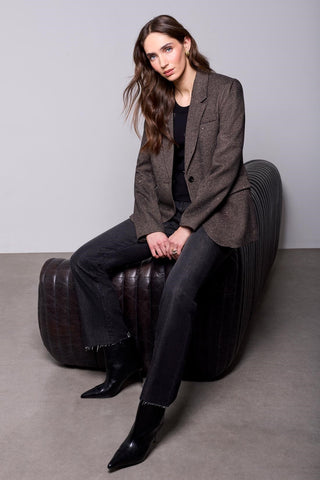 BLUE THREAD Blazer En Tweed Chevron Avec Revers Cranté -Brun foncé