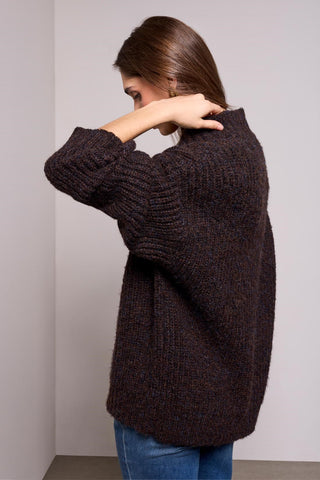 BLUE THREAD Oversized Chunky Ribbed Deep V-Neck Knit Sweater-H saddle brown