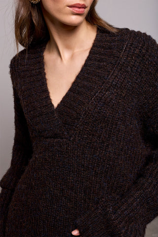 BLUE THREAD Oversized Chunky Ribbed Deep V-Neck Knit Sweater-H saddle brown