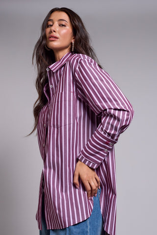 BLUE THREAD Blouse Oversize Rayée Col Boutonné Avec Double Manchette Fantaisie-Cerise
