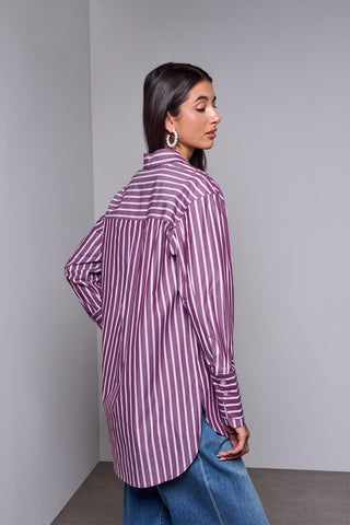BLUE THREAD Blouse Oversize Rayée Col Boutonné Avec Double Manchette Fantaisie-Cerise