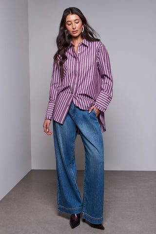 BLUE THREAD Blouse Oversize Rayée Col Boutonné Avec Double Manchette Fantaisie-Cerise
