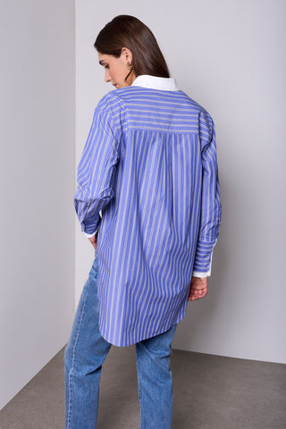 BLUE THREAD Oversized Fancy Double Cuff Striped Collared Blouse-Oxfordblue