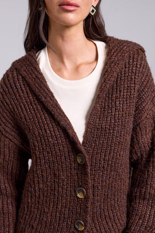 BLUE THREAD Cardigan Oversize En Maille Côtelée Avec Revers Cranté-Chocolate melange