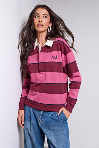 BLUE THREAD Striped Rugby Polo Knit Top With Embroidered Logo-Cherrylacquer