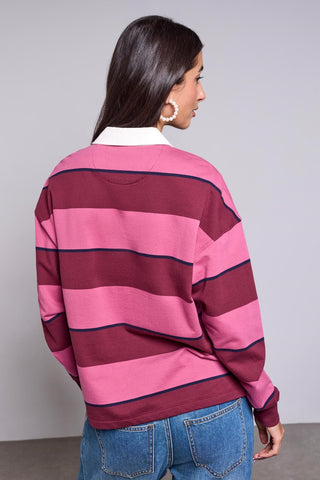 BLUE THREAD Striped Rugby Polo Knit Top With Embroidered Logo-Cherrylacquer