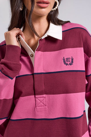 BLUE THREAD Striped Rugby Polo Knit Top With Embroidered Logo-Cherrylacquer