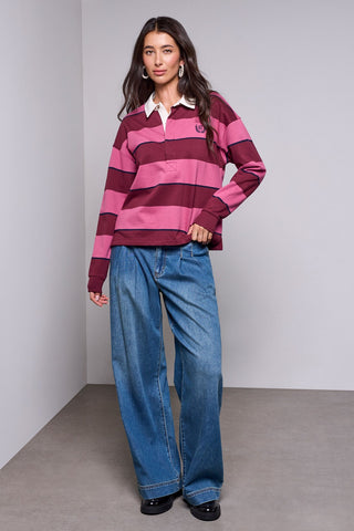 BLUE THREAD Striped Rugby Polo Knit Top With Embroidered Logo-Cherrylacquer
