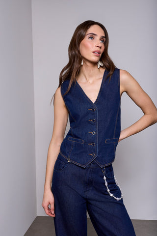 BLUE THREAD Veste En Denim Ajustée Col En V Fermeture Boutonnée -Après minuit