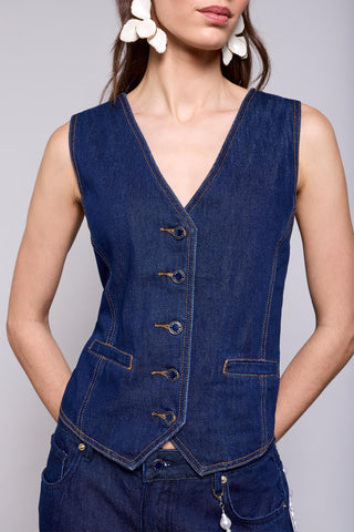 BLUE THREAD Veste En Denim Ajustée Col En V Fermeture Boutonnée -Après minuit