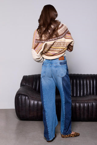 BLUE THREAD Two-Tone Straight Leg Denim Jeans-Piecesofblue