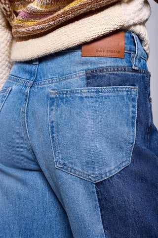 BLUE THREAD Two-Tone Straight Leg Denim Jeans-Piecesofblue