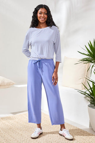 Soft Modal Boat Neck 3/4 Sleeve Top With Knot Detail-Baja blue
