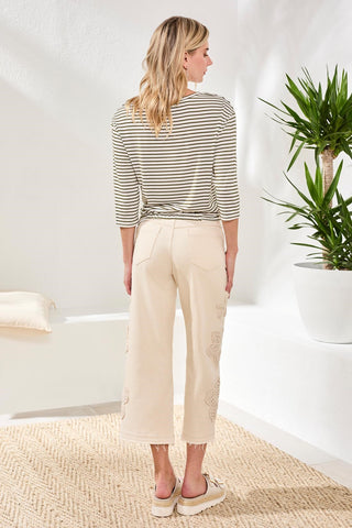 Boat Neck 3/4 Sleeve Top W/ Knot Detail-Rainforest