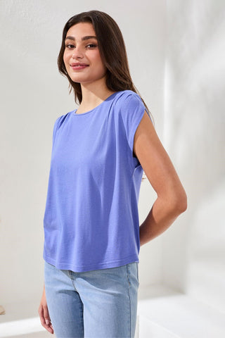 Boat Neck Cap Sleeve Top-Baja blue