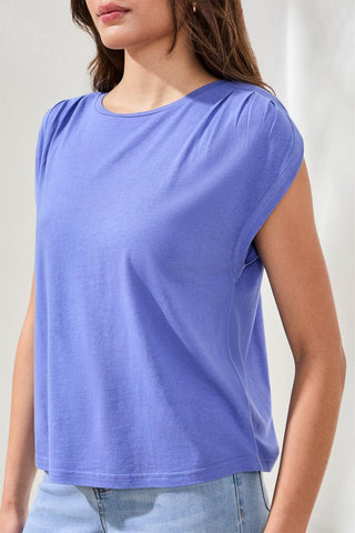 Boat Neck Cap Sleeve Top-Baja blue