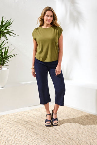 Boat Neck Cap Sleeve Top-Rainforest