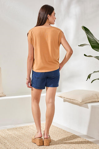 Boat Neck Cap Sleeve Top-Saharabeige