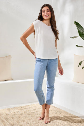 Boat Neck Cap Sleeve Top-White