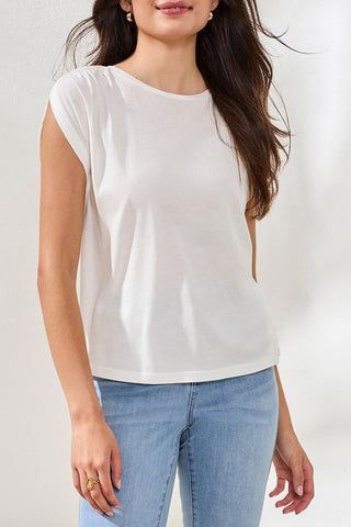 Boat Neck Cap Sleeve Top-White