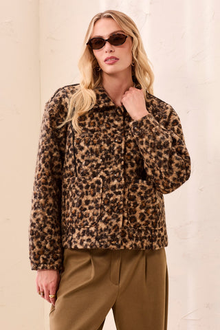 Boucle Button Front Leopard Jacket-Hickory