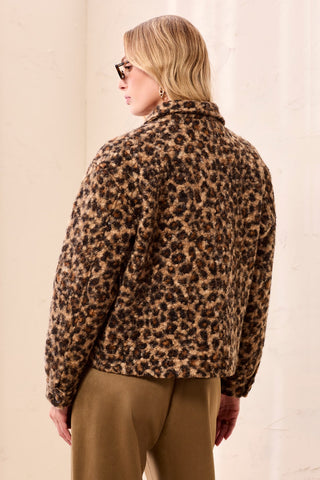 Boucle Button Front Leopard Jacket-Hickory