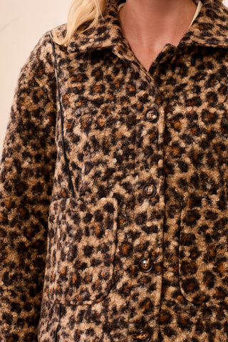 Boucle Button Front Leopard Jacket-Hickory
