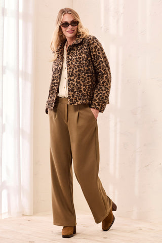 Boucle Button Front Leopard Jacket-Hickory