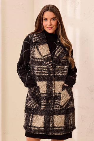Bouclé Plaid Button-Front Vest With Notched Lapel-Fossil