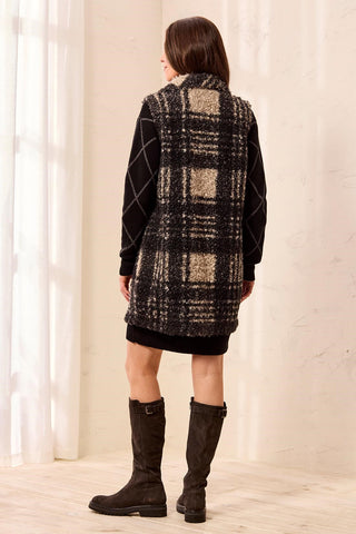 Bouclé Plaid Button-Front Vest With Notched Lapel-Fossil