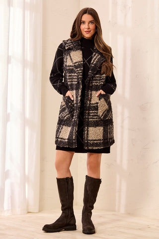 Bouclé Plaid Button-Front Vest With Notched Lapel-Fossil